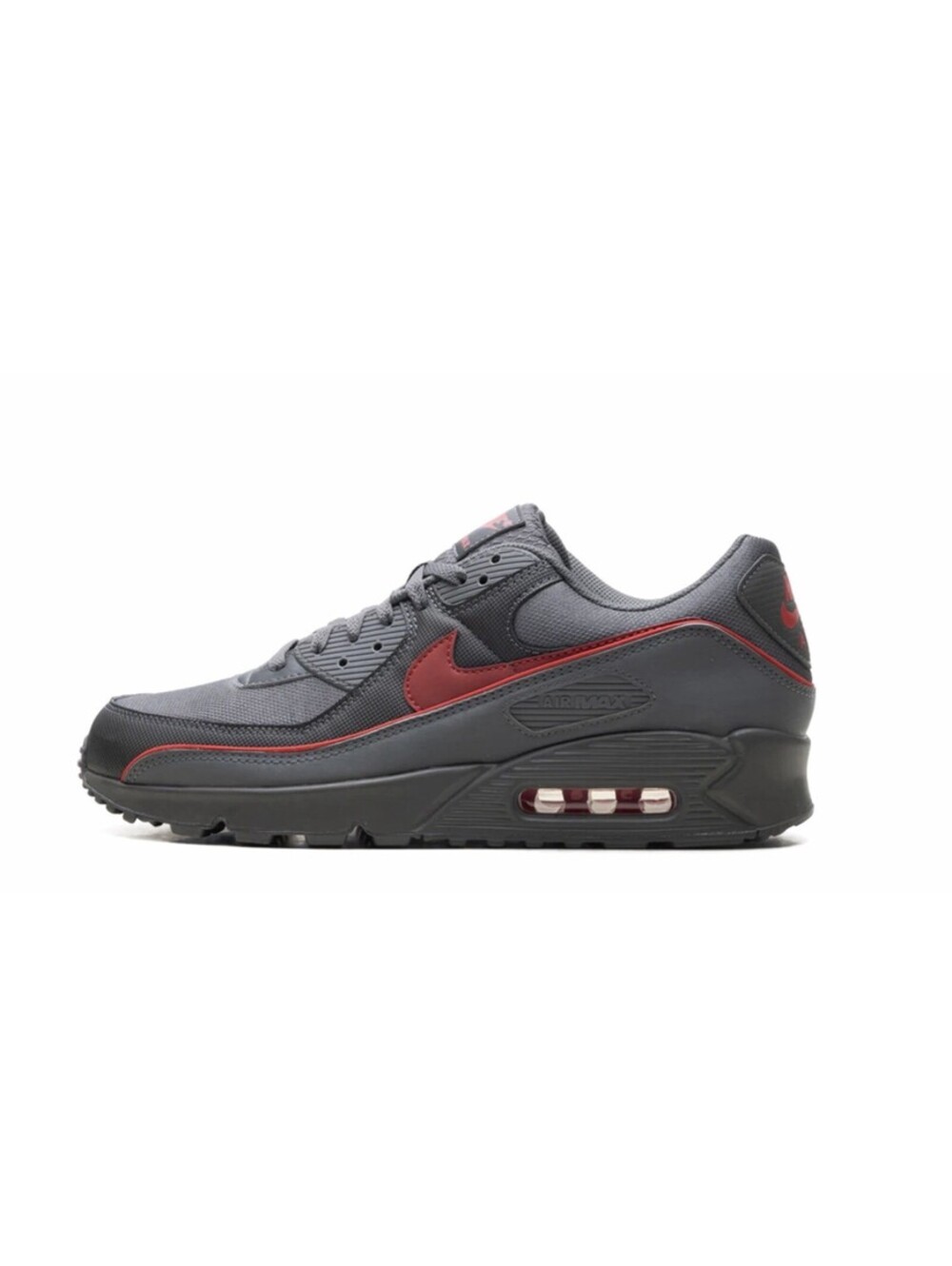 Nike Air Max 90 Premium Mens Size 8.5 10W Iron Grey Red Shoes NEW HV4517-001